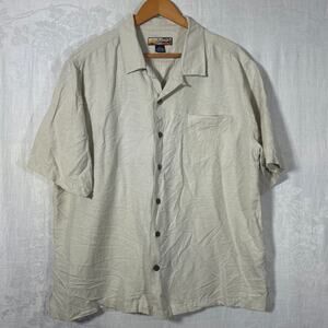 Havana Jacks Cafe Button Up Beige 100% Silk Monochromatic Hawaiian